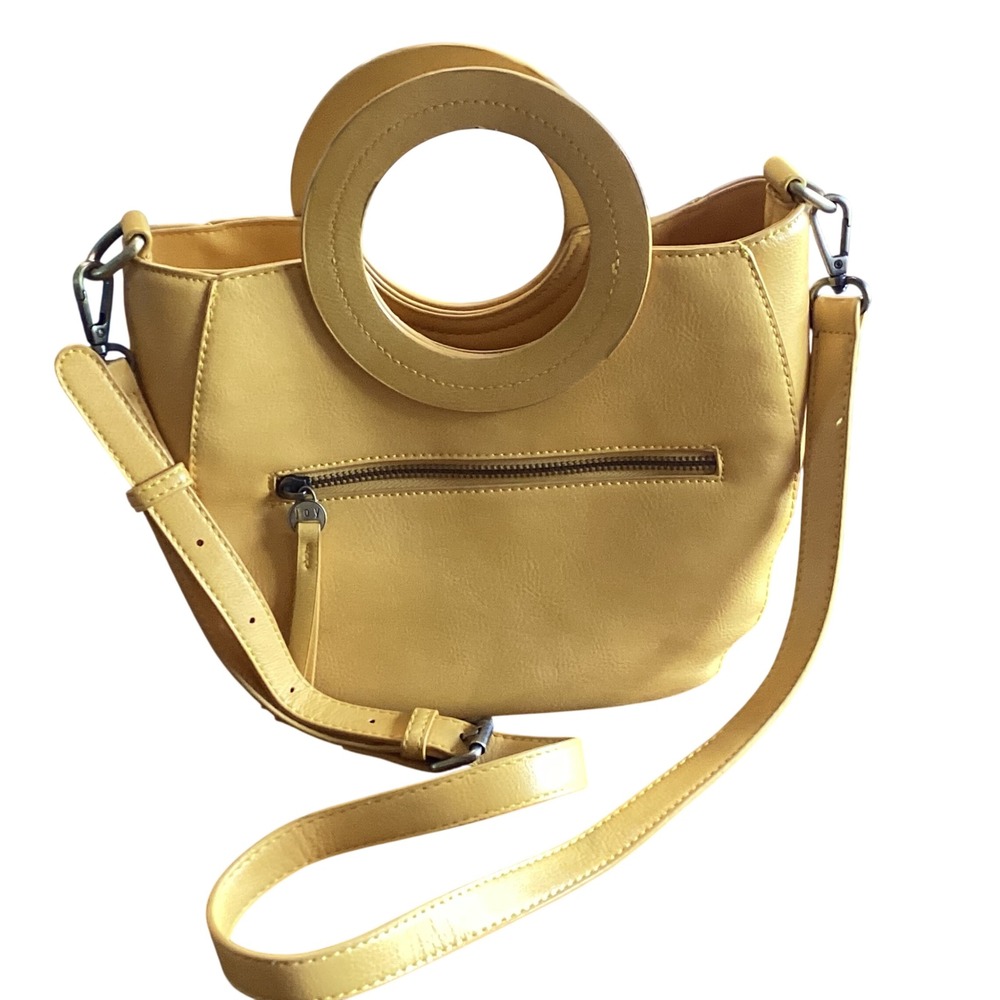 Joy Susan Yellow 100% Vegan Leather Circular Handle Crossbody Handbag‎ Satchel